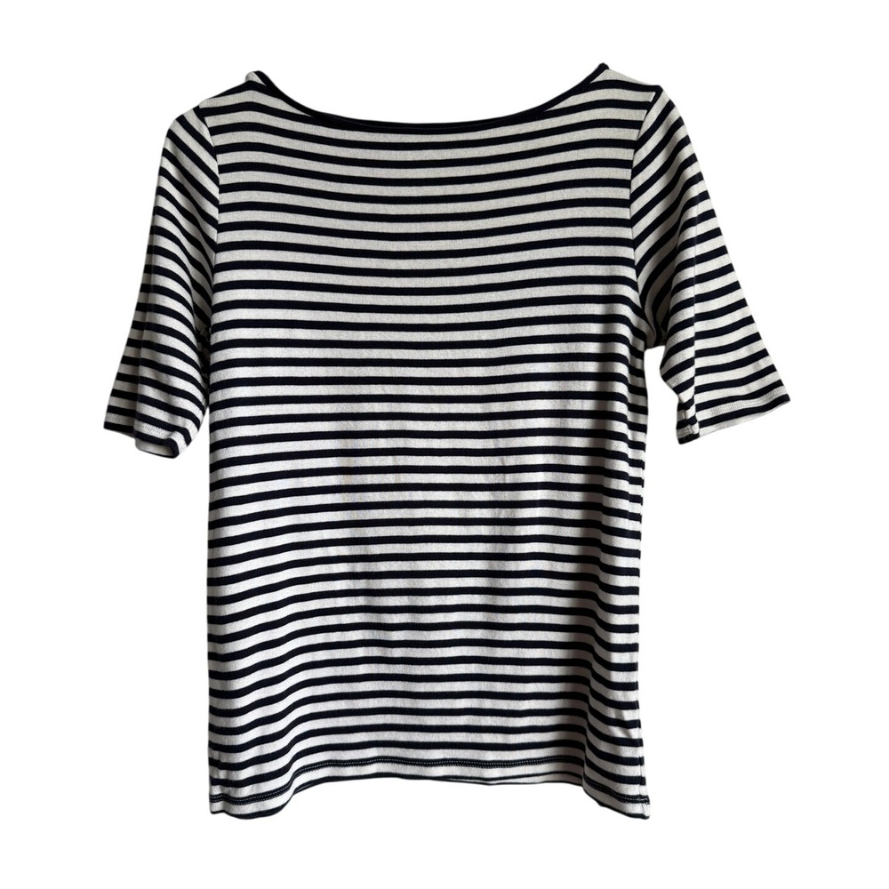 Ann Taylor Cotton Striped Top Size L Navy White Capsule Wardrobe Nautical Preppy